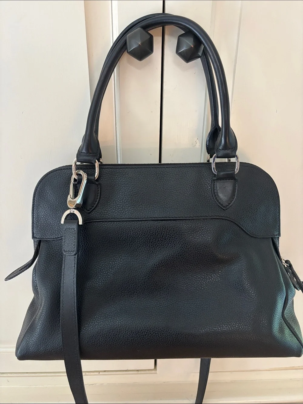 Longchamp Classic Black Pebbled Leather Satchel Handbag Shoulder Bag